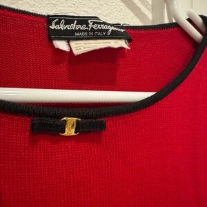 Salvatore Ferragamo Red Black Colorblock Cotton Knit Tunic • Made in Italy.